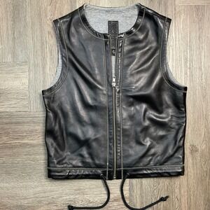 R&R‎ Surplus Moto Vest Womens XS Black Leather Zip Up Jersey Lined Biker Urban